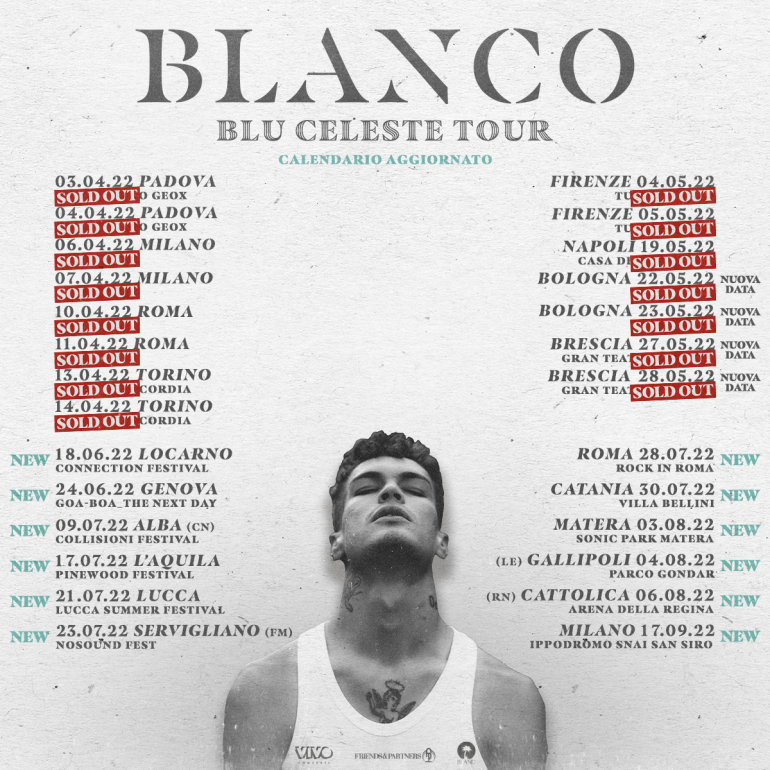 Blanco annuncia le date estive del Blu Celeste Tour che lo vedranno protagonista in dodici show esclusivi a livello nazionale